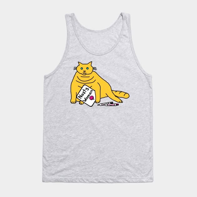 Cat with Nasty Woman Sign Tank Top by ellenhenryart